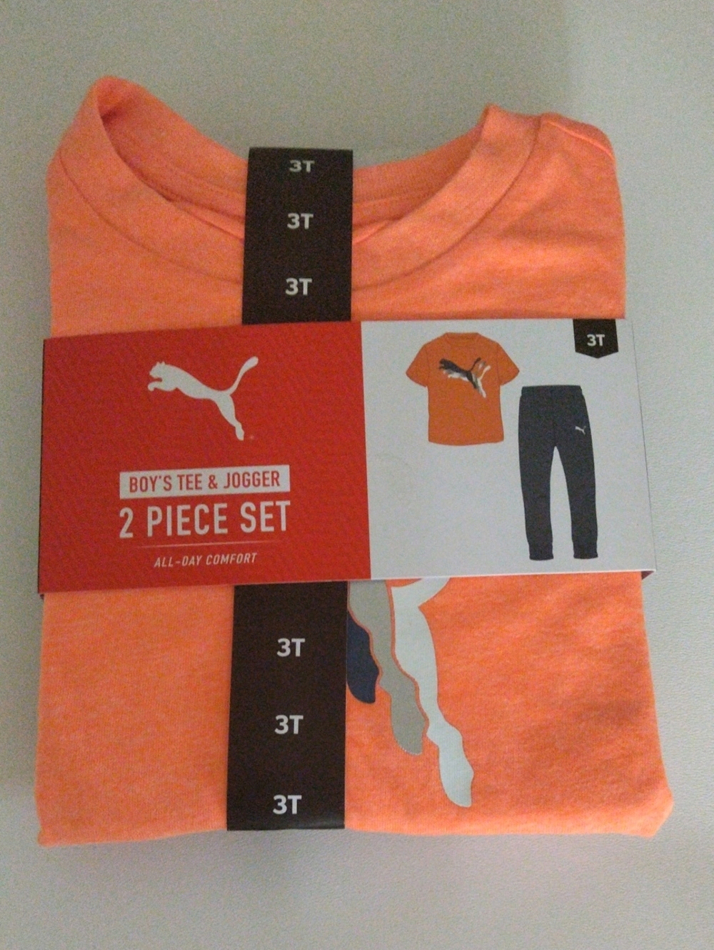 Puma Boys' 2-Piece Active Set in Bright Orange with Gray Pants New Size 3T